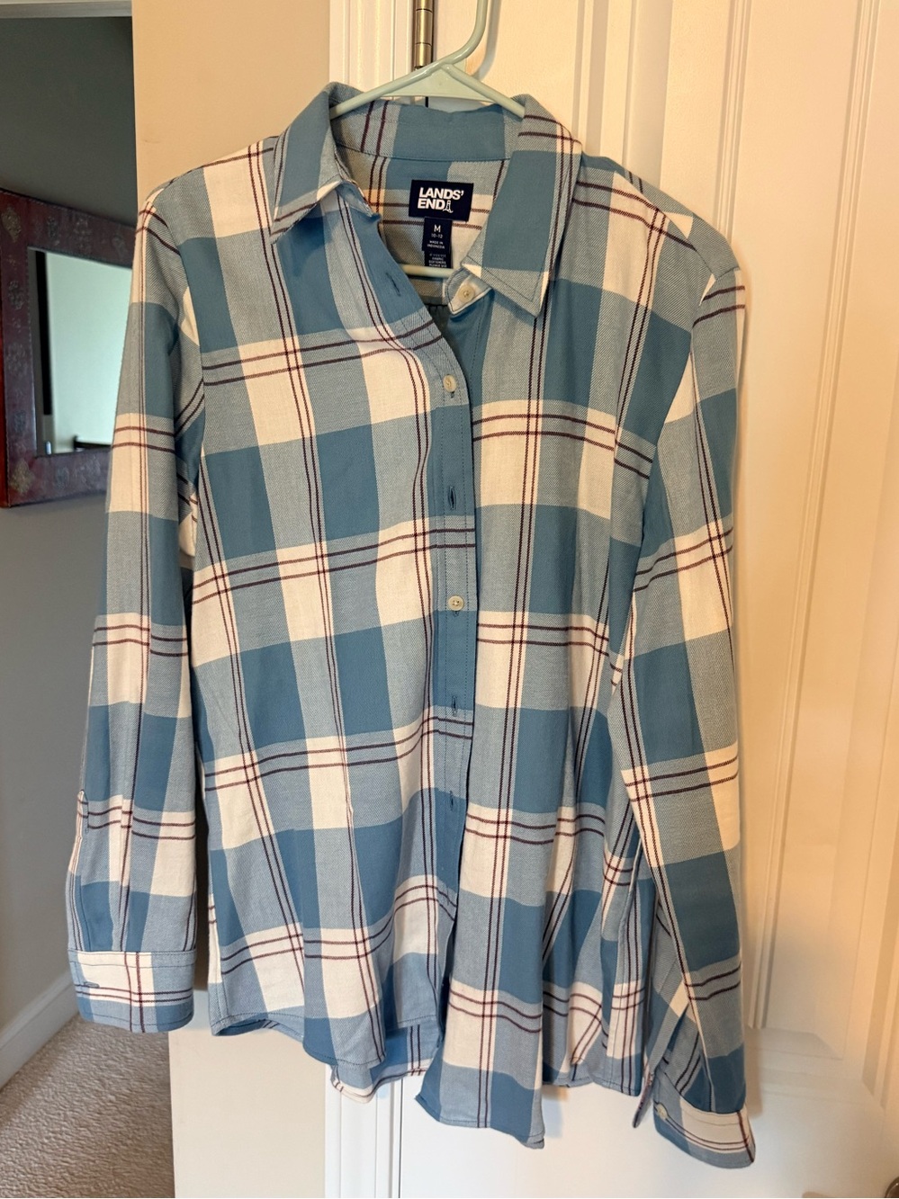 Lands' End Women’s Blue Plaid Button-Down Shirt